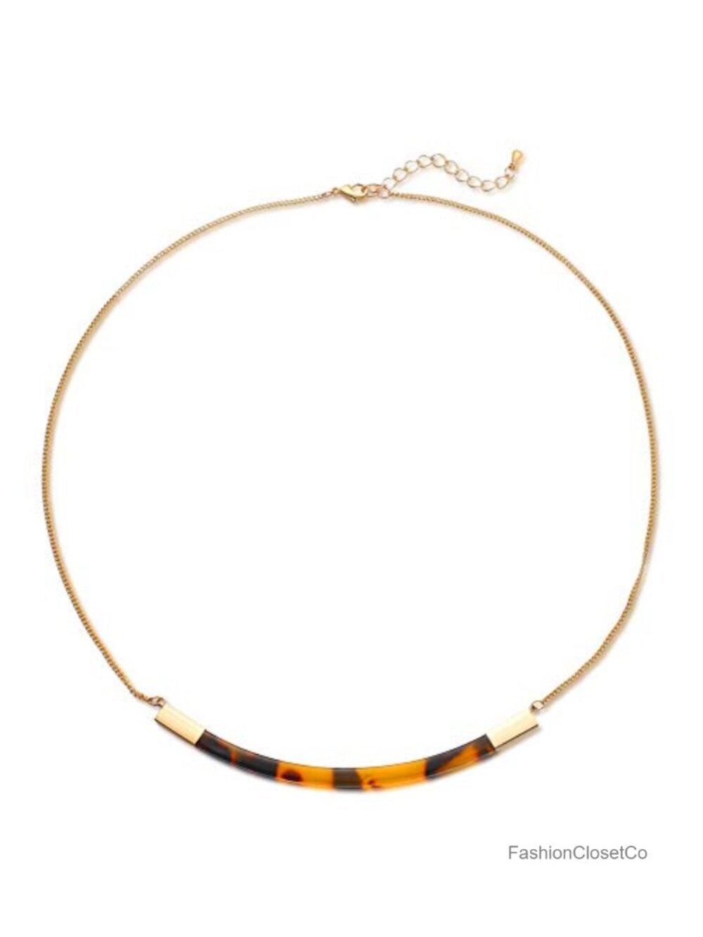 Tortoise Shell Resin Curved Bar Pendant Necklace 14K Gold Plated Chain